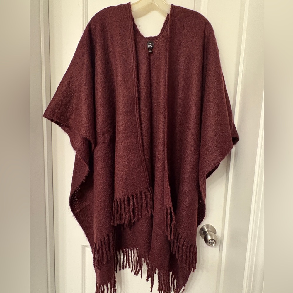 Echo Burgundy Fringe Poncho